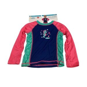 Sun Smart Girls Long Sleeve Rash Guard Swim Tee NavyPink Seahorse UPF50 Size 4-6